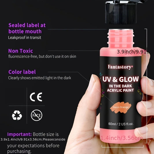 10-Color Neon Glow Paint Set - Luminous Acrylics for Magical Art