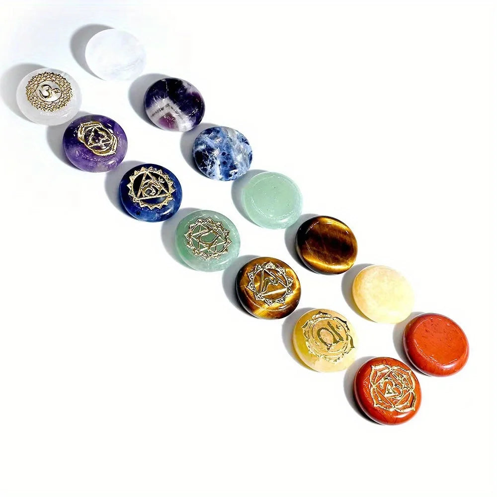 7 Pack Runic Chakra Crystal Medallion Set - Reiki Healing Stones