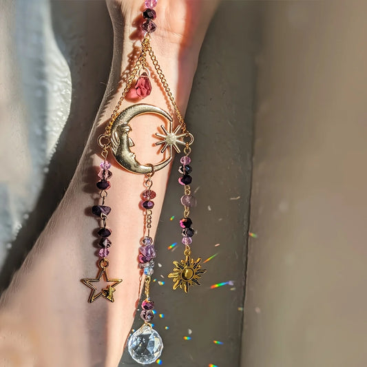 Celestial Moon Goddess Crystal Sun Catcher – Amethyst Chakra Rainbow Prism