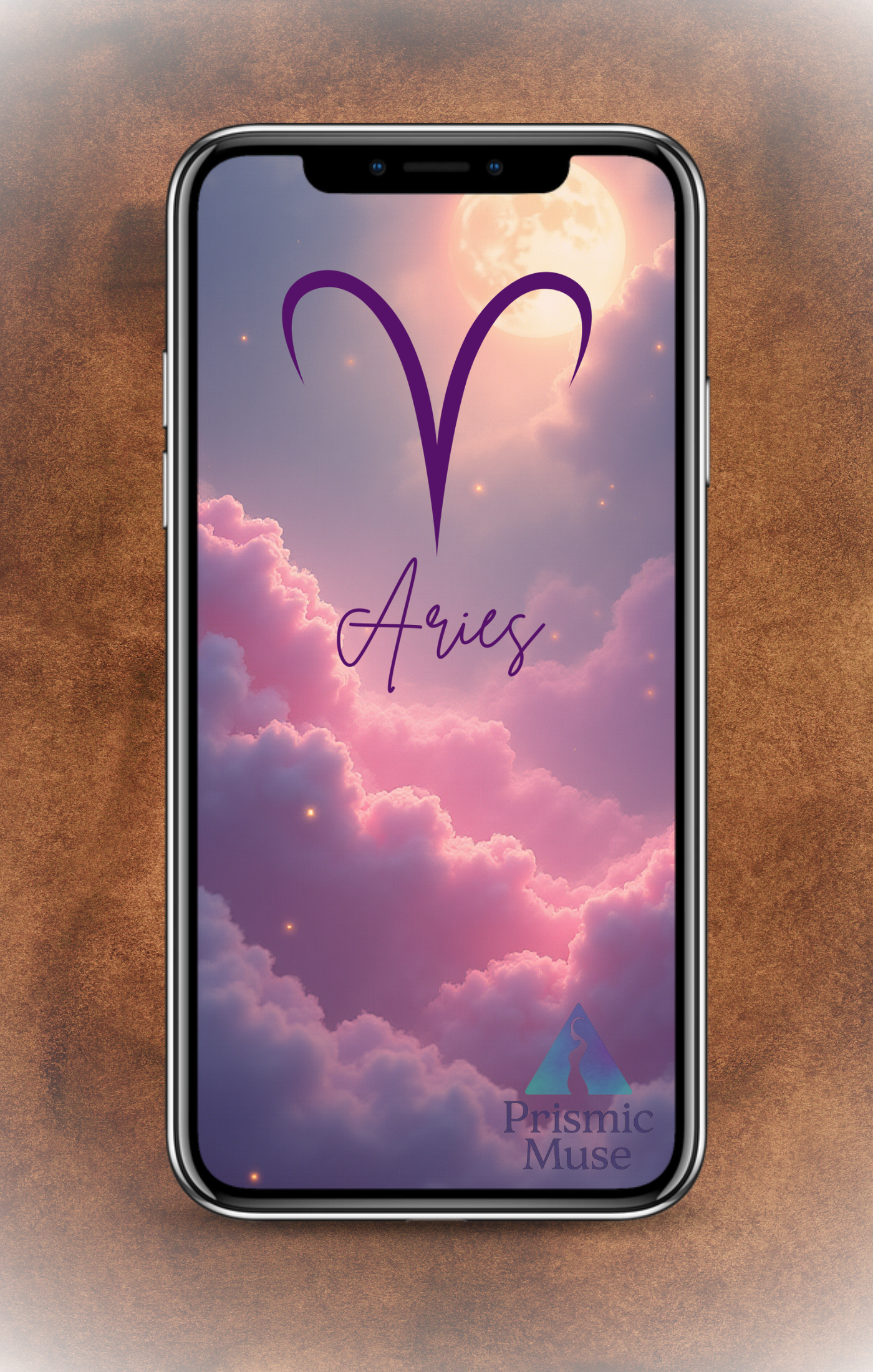 Aries celestial pink lock screen wallpaper - ethereal zodiac design by Prismic Muse