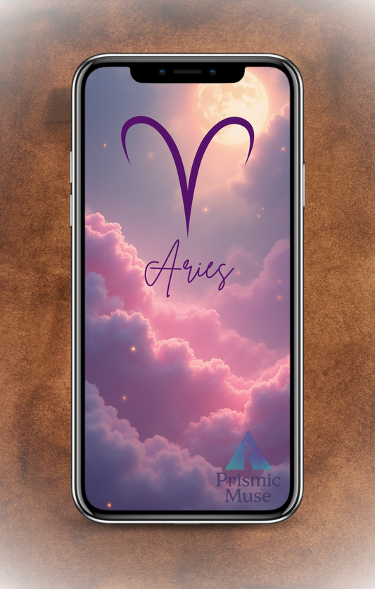 Aries celestial pink lock screen wallpaper - ethereal zodiac design by Prismic Muse