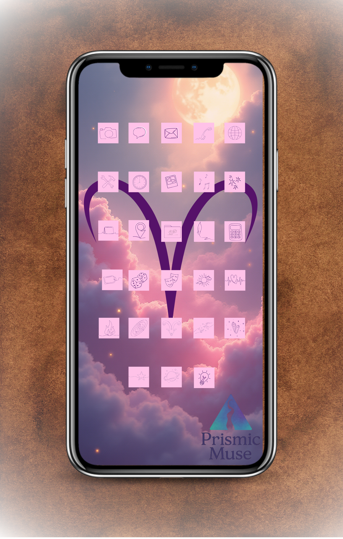 Aries celestial pink home screen icon set - handcrafted zodiac icons by Prismic Muse