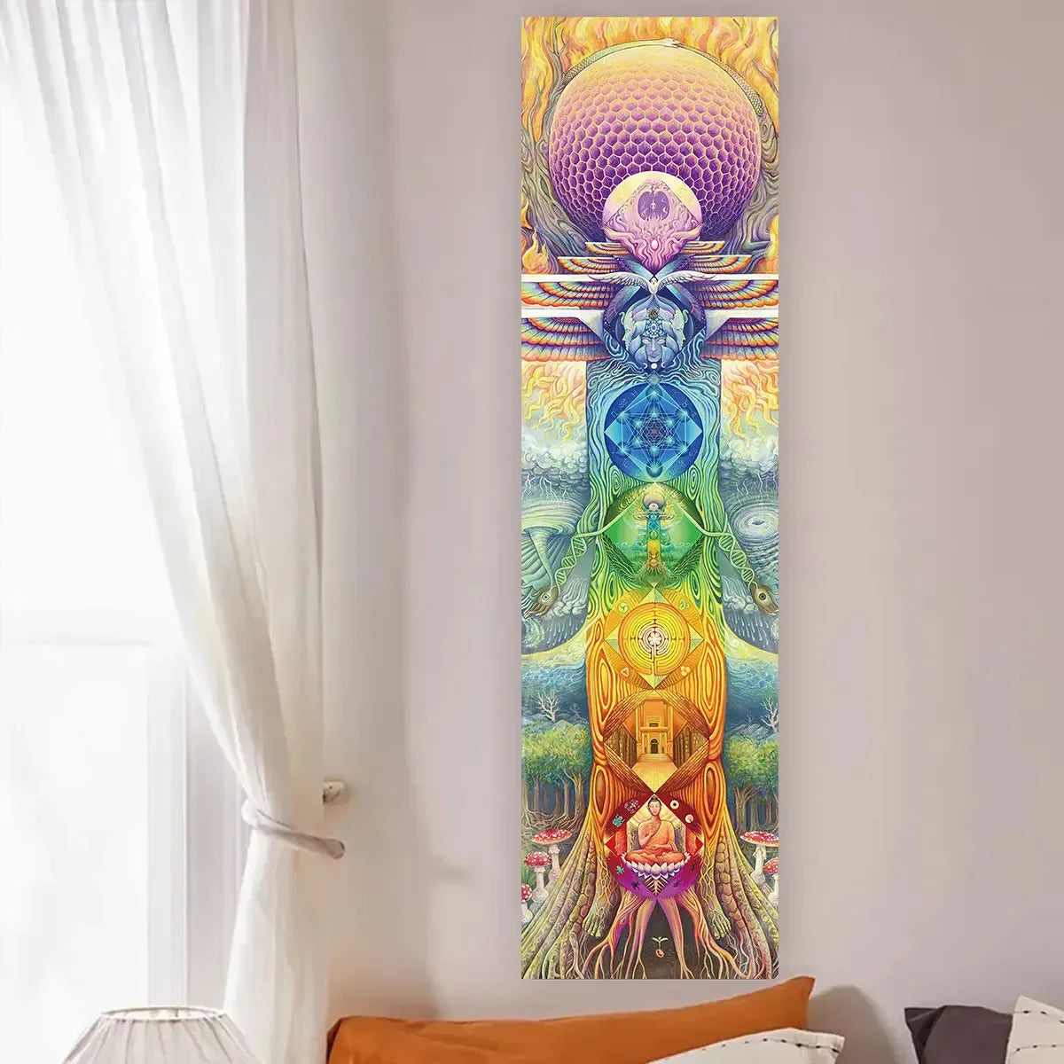 Seven Chakra Vertical Wall Tapestry – Yoga & Meditation Energy Banner for Sacred Spaces