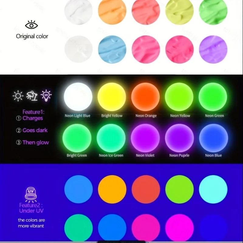 10-Color Neon Glow Paint Set - Luminous Acrylics for Magical Art