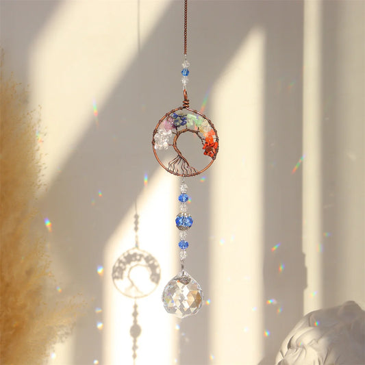 Tree of Life Rainbow Crystal Light Catcher – Chakra Sun Prism Pendant