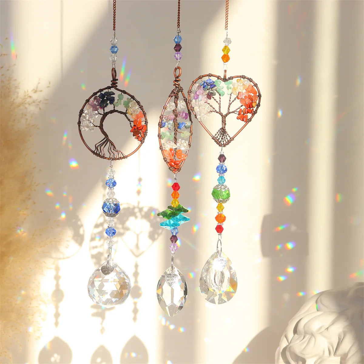 Tree of Life Rainbow Crystal Light Catcher – Chakra Sun Prism Pendant