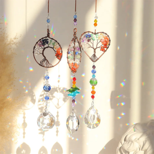 Tree of Life Rainbow Crystal Light Catcher – Chakra Sun Prism Pendant