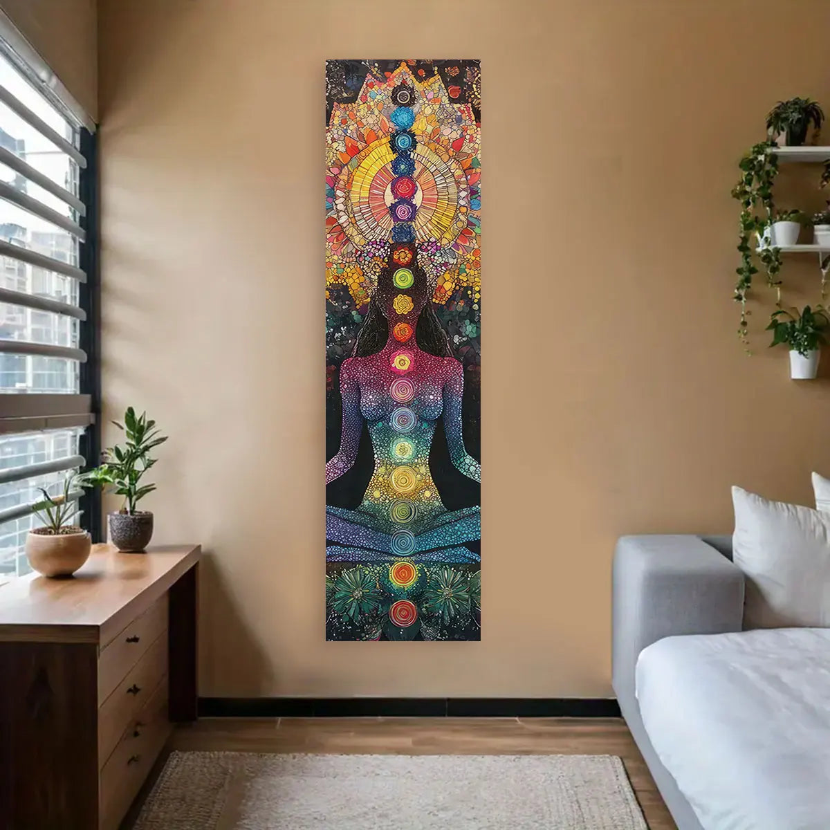 Seven Chakra Vertical Wall Tapestry – Yoga & Meditation Energy Banner for Sacred Spaces