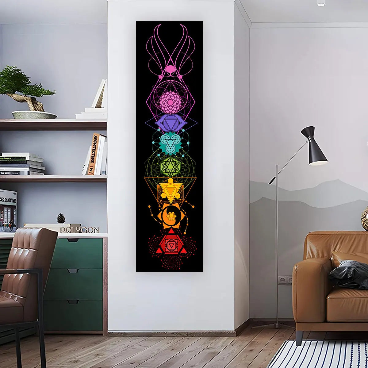 Seven Chakra Vertical Wall Tapestry – Yoga & Meditation Energy Banner for Sacred Spaces