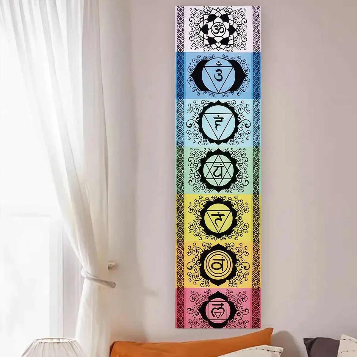 Seven Chakra Vertical Wall Tapestry – Yoga & Meditation Energy Banner for Sacred Spaces