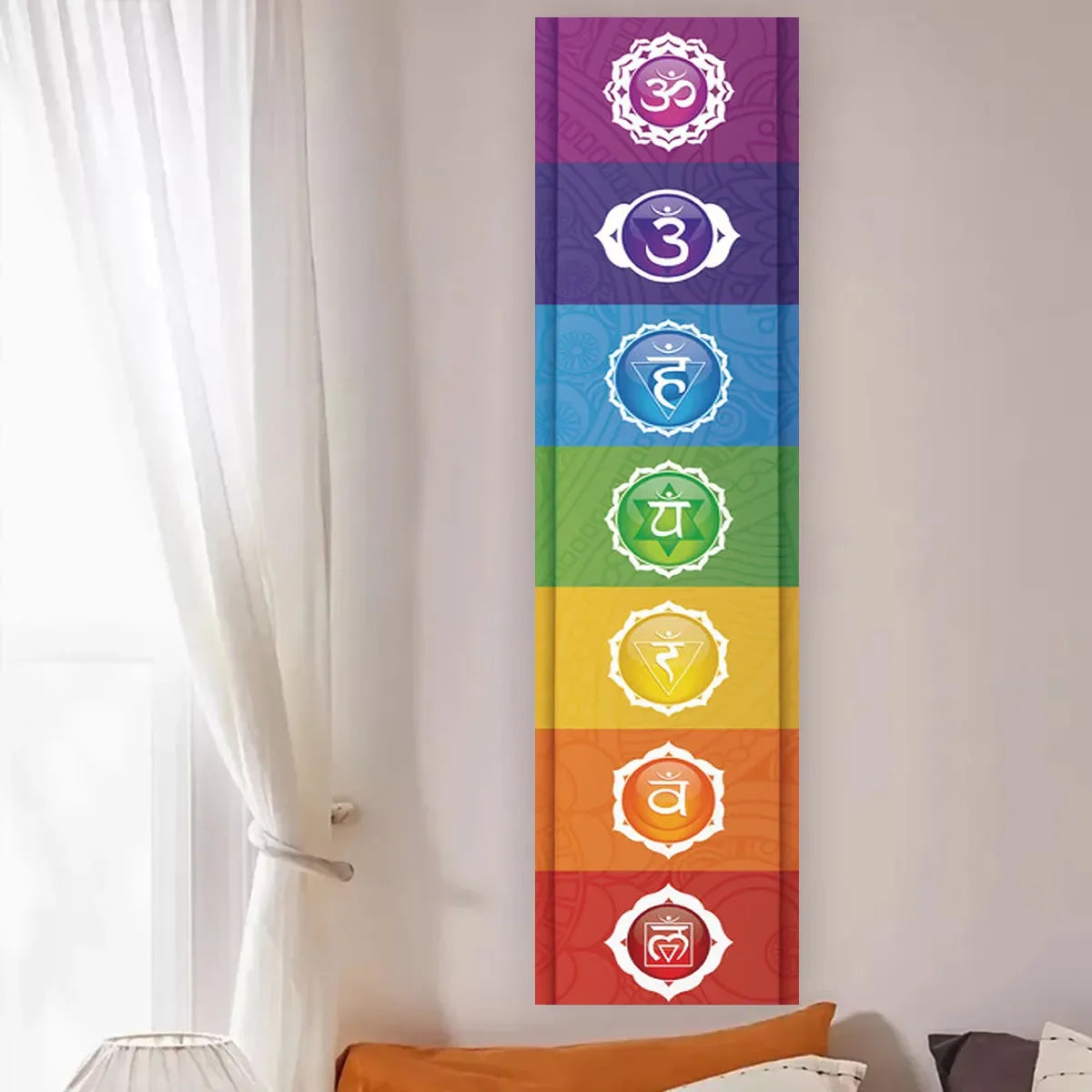 Seven Chakra Vertical Wall Tapestry – Yoga & Meditation Energy Banner for Sacred Spaces