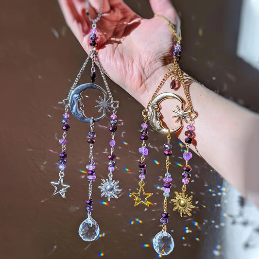 Celestial Moon Goddess Crystal Sun Catcher – Amethyst Chakra Rainbow Prism