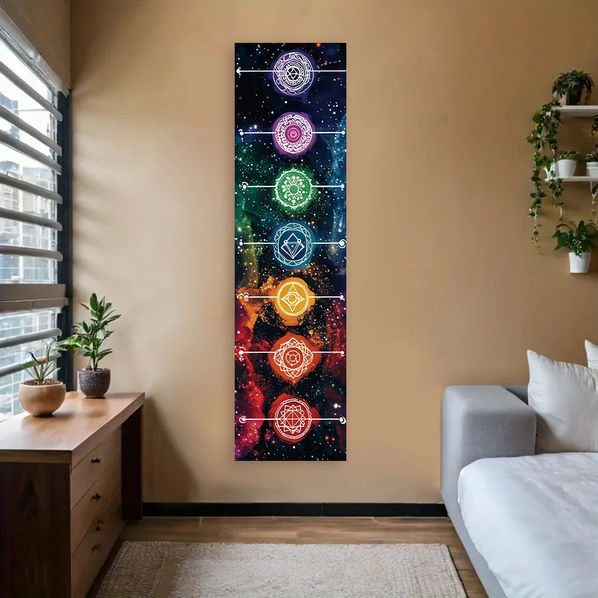 Seven Chakra Vertical Wall Tapestry – Yoga & Meditation Energy Banner for Sacred Spaces