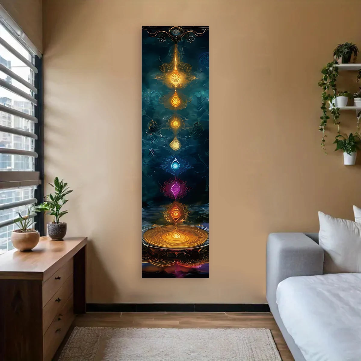 Seven Chakra Vertical Wall Tapestry – Yoga & Meditation Energy Banner for Sacred Spaces