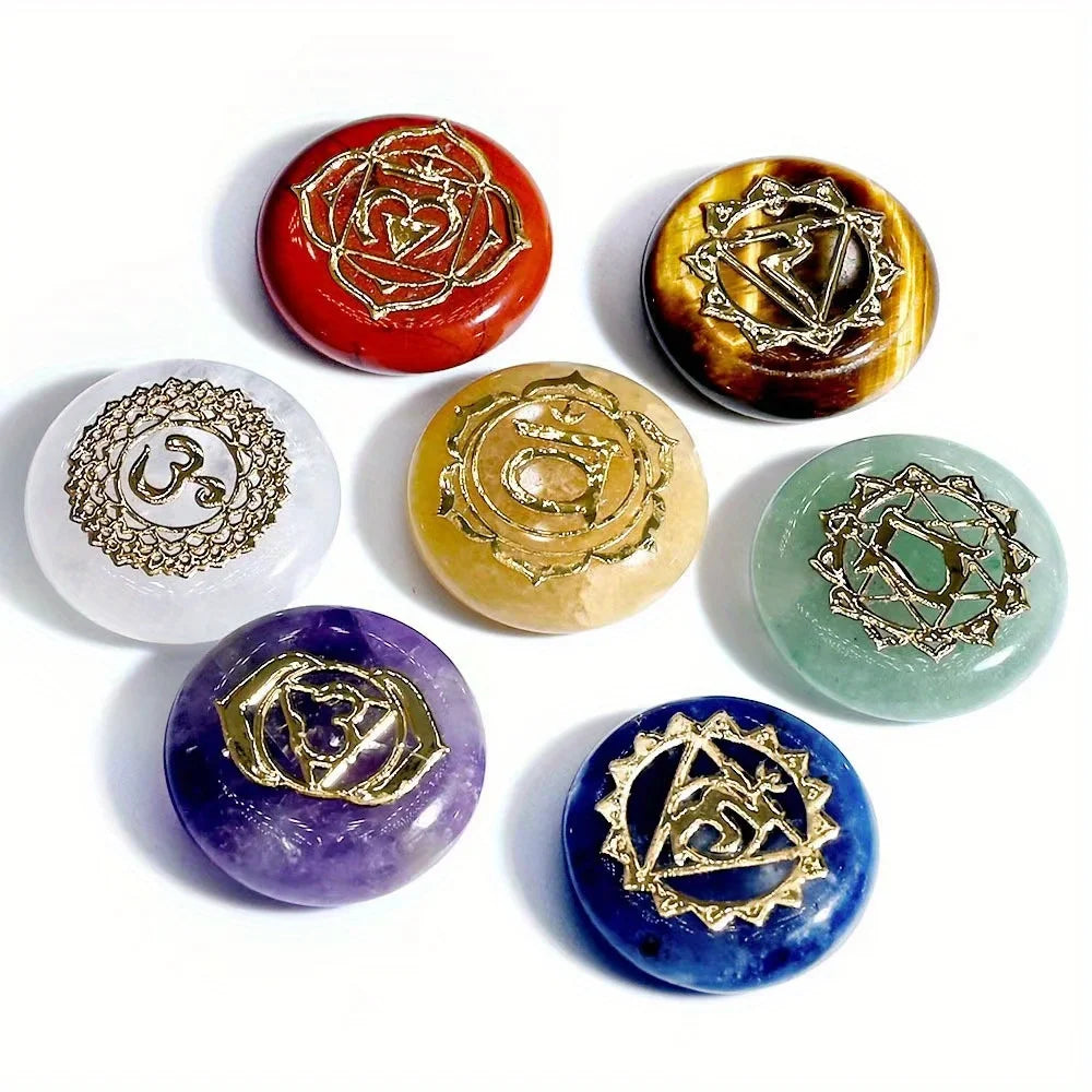 7 Pack Runic Chakra Crystal Medallion Set - Reiki Healing Stones