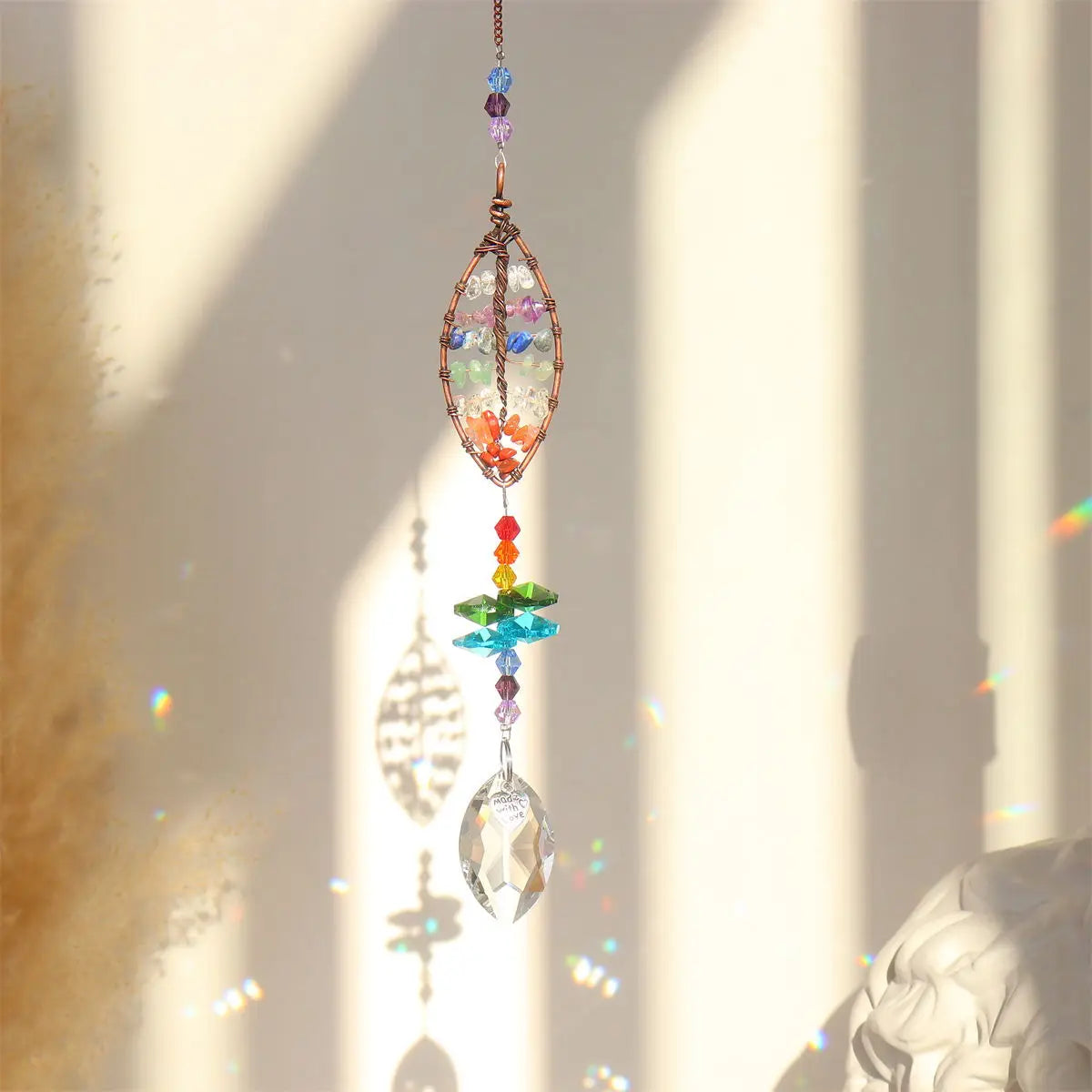 Tree of Life Rainbow Crystal Light Catcher – Chakra Sun Prism Pendant