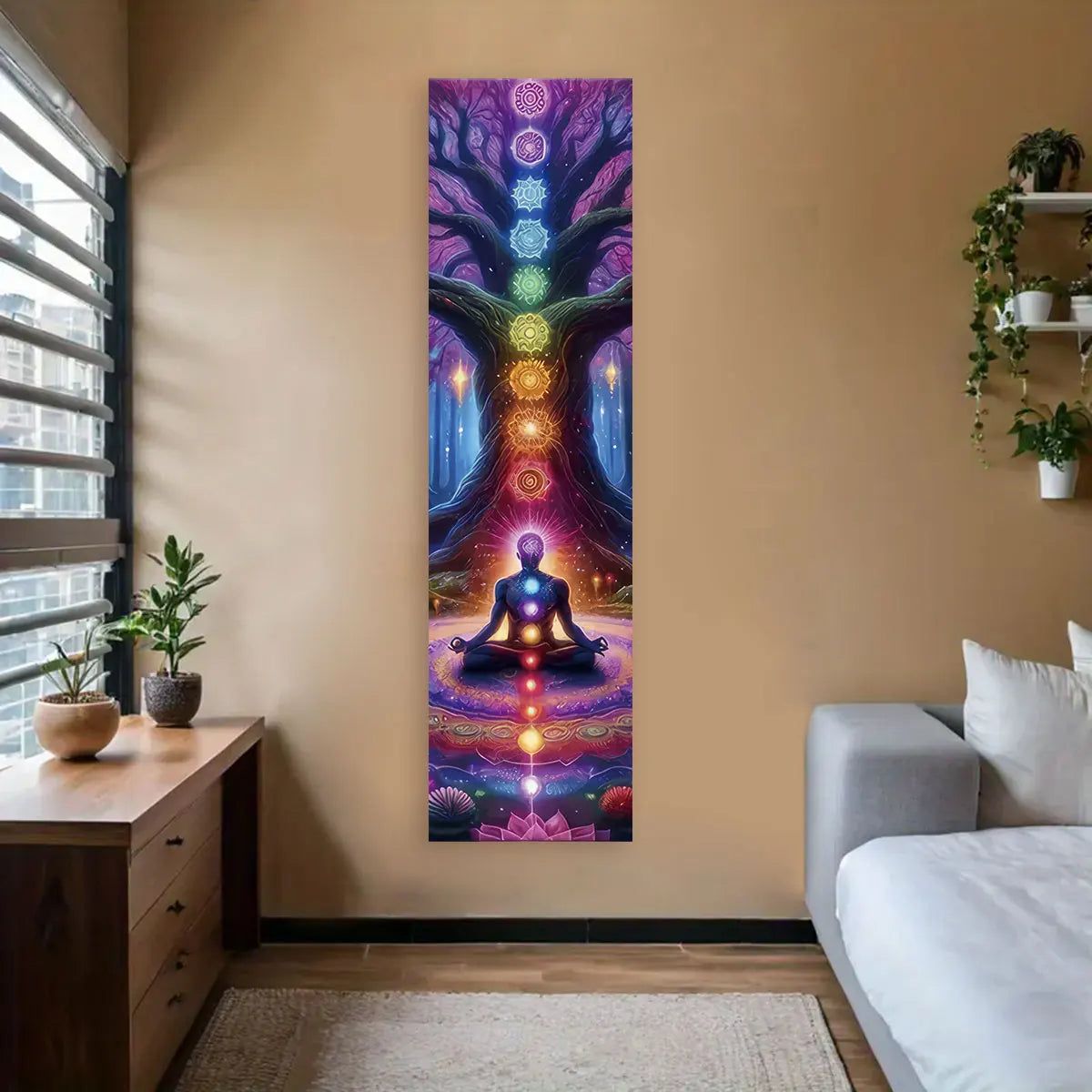 Seven Chakra Vertical Wall Tapestry – Yoga & Meditation Energy Banner for Sacred Spaces