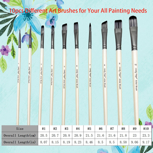 10/20pcs Artist Paint Brush Set - Soft nylon brushes for Acrylic, Oil, Watercolor, or Gouache painting