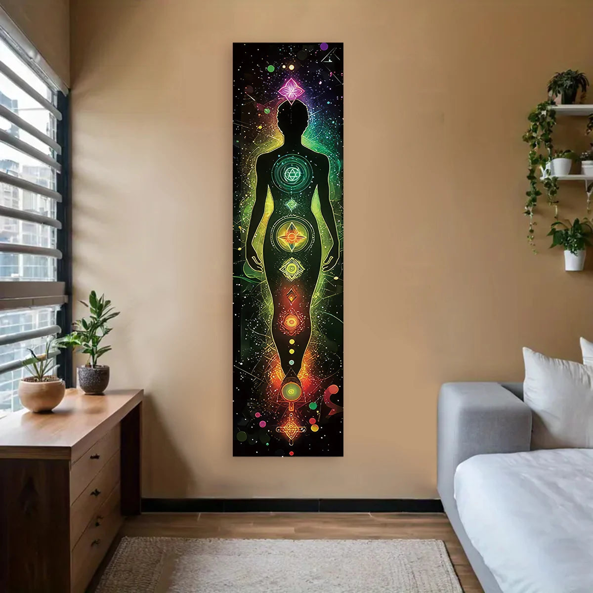 Seven Chakra Vertical Wall Tapestry – Yoga & Meditation Energy Banner for Sacred Spaces