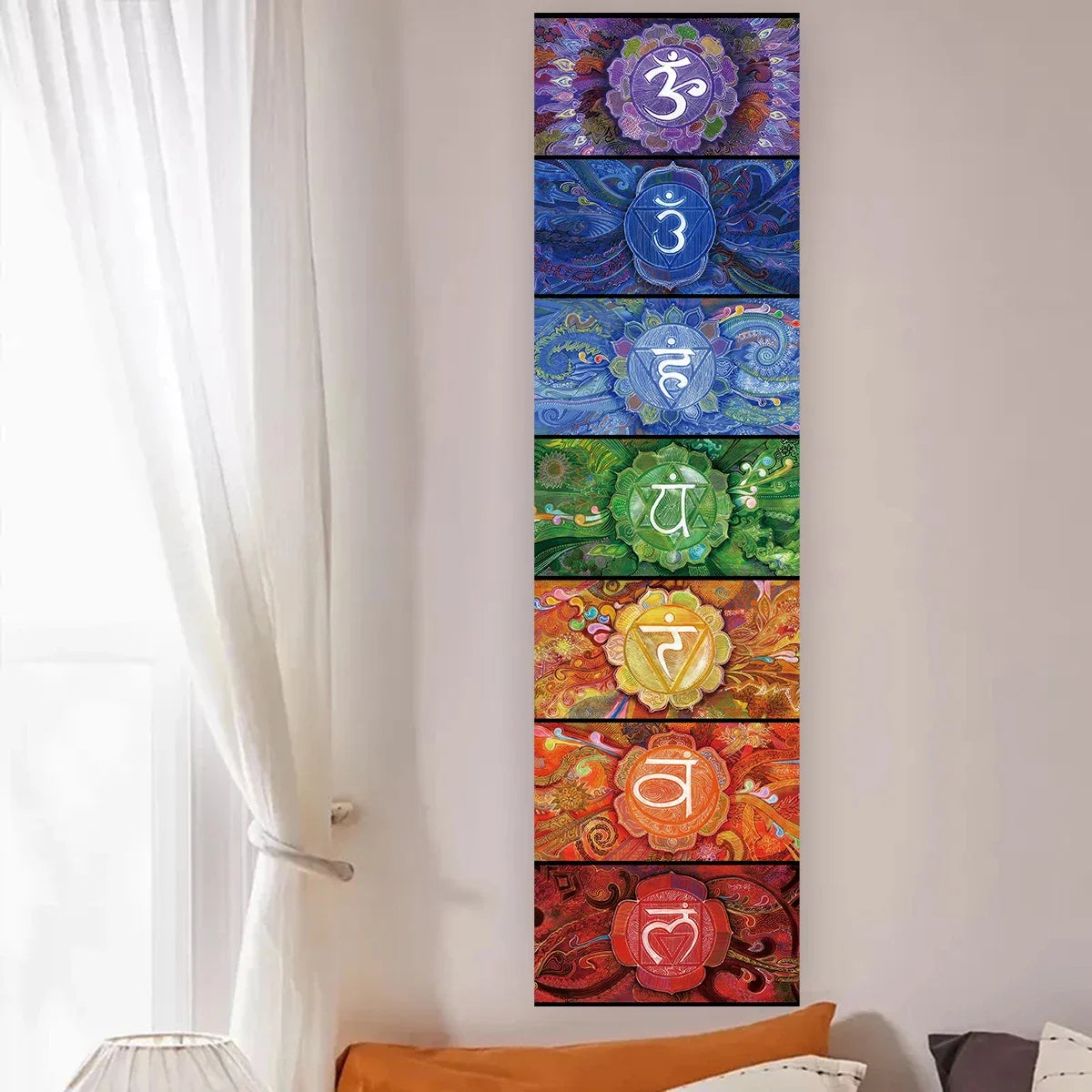 Seven Chakra Vertical Wall Tapestry – Yoga & Meditation Energy Banner for Sacred Spaces