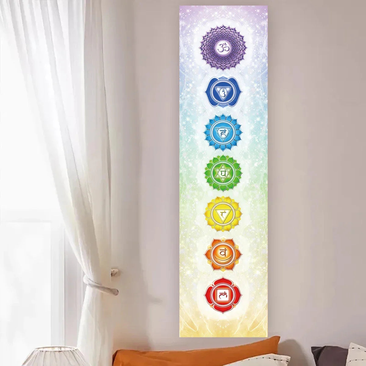Seven Chakra Vertical Wall Tapestry – Yoga & Meditation Energy Banner for Sacred Spaces