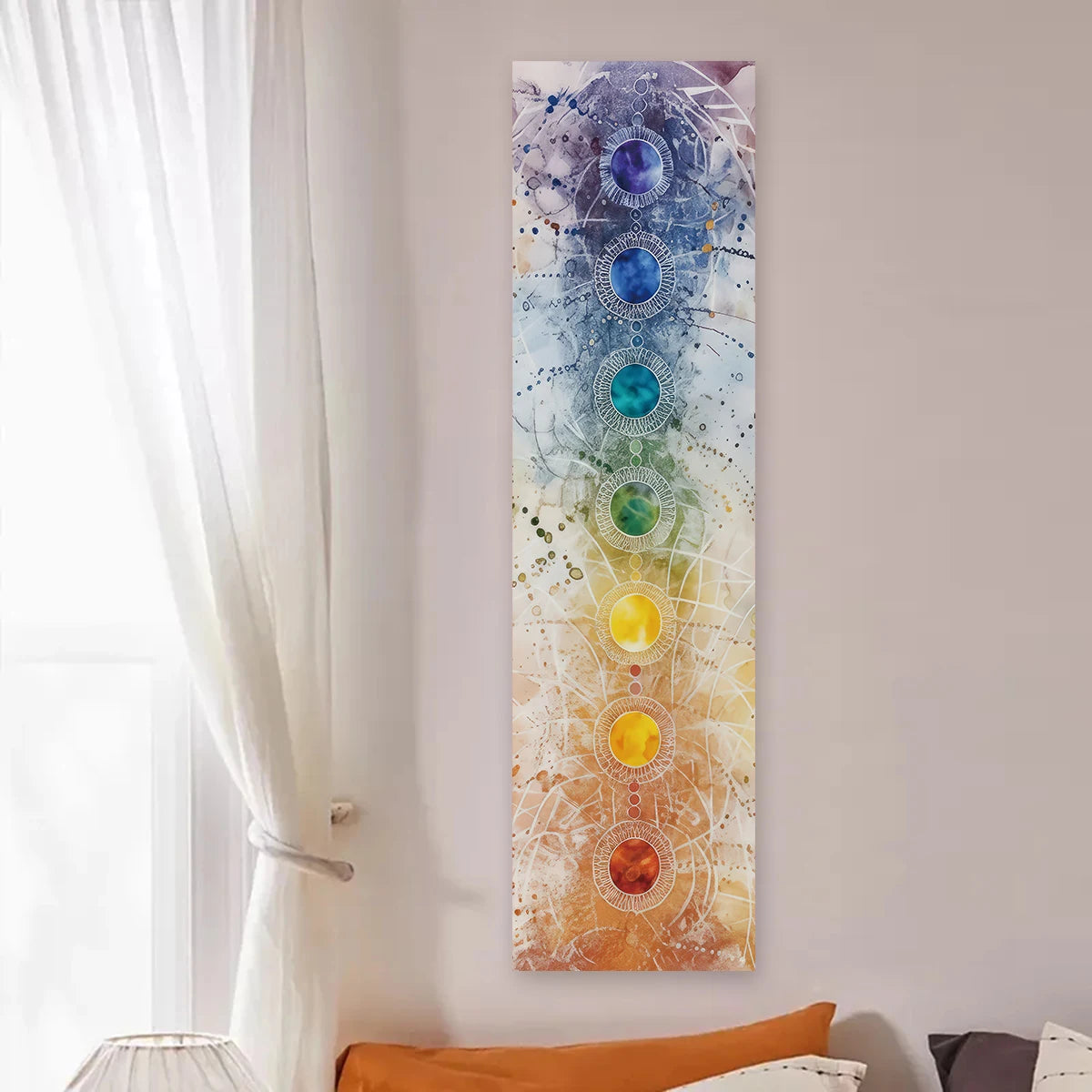 Seven Chakra Vertical Wall Tapestry – Yoga & Meditation Energy Banner for Sacred Spaces