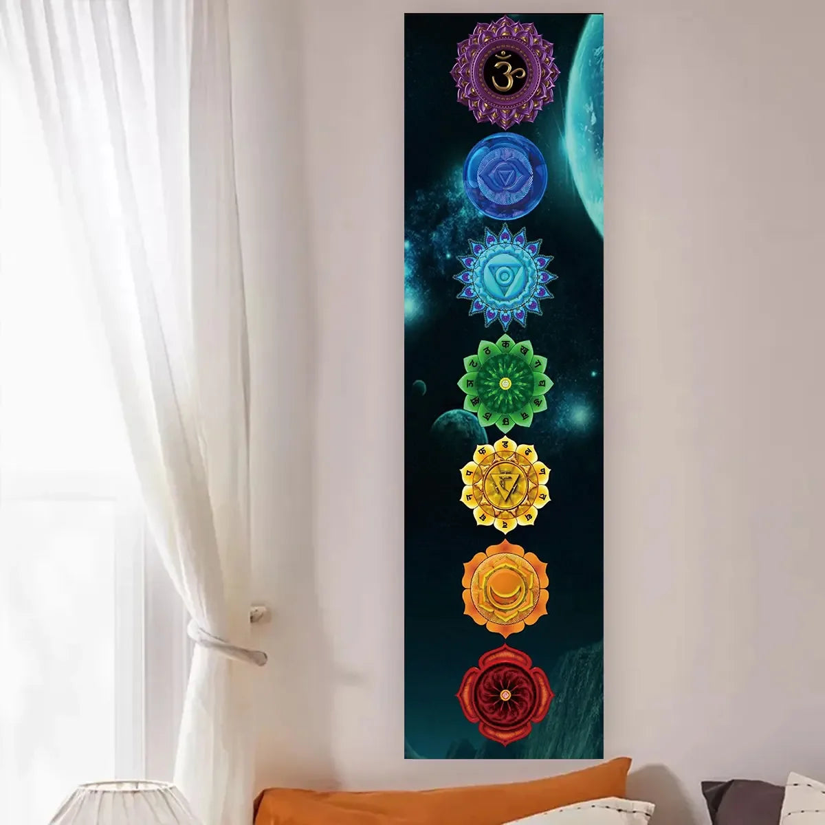 Seven Chakra Vertical Wall Tapestry – Yoga & Meditation Energy Banner for Sacred Spaces