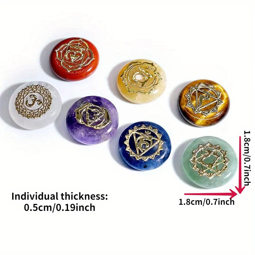 7 Pack Runic Chakra Crystal Medallion Set - Reiki Healing Stones
