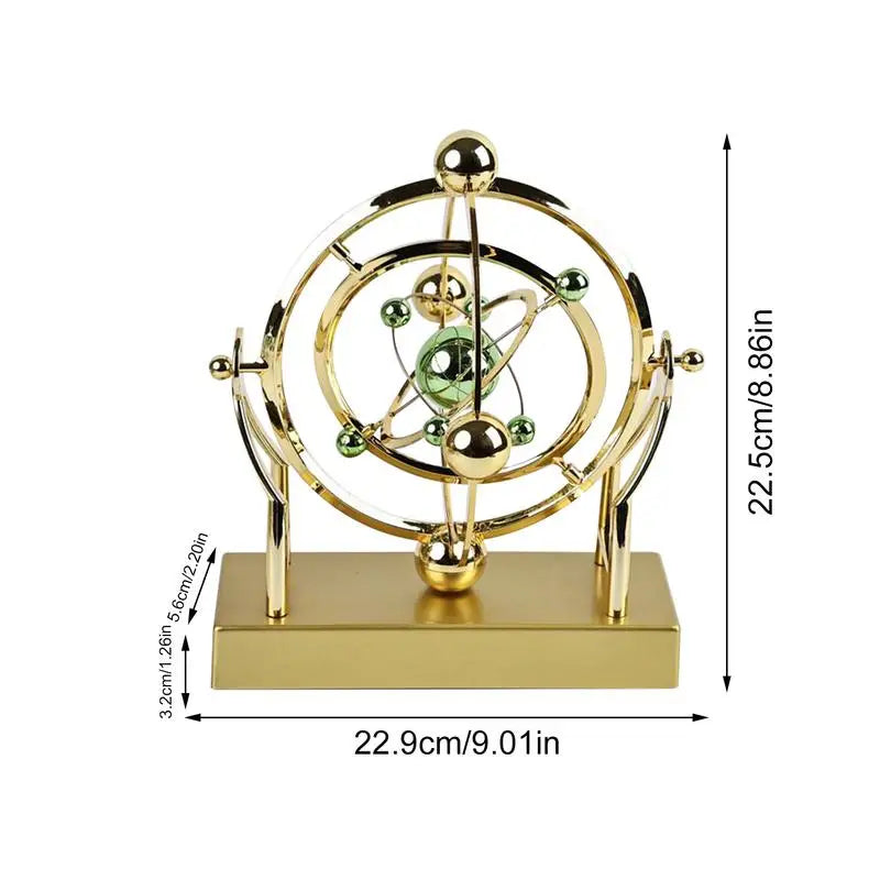 gold celestial orbit perpetual motion sculpture cosmic kinetic desk decor