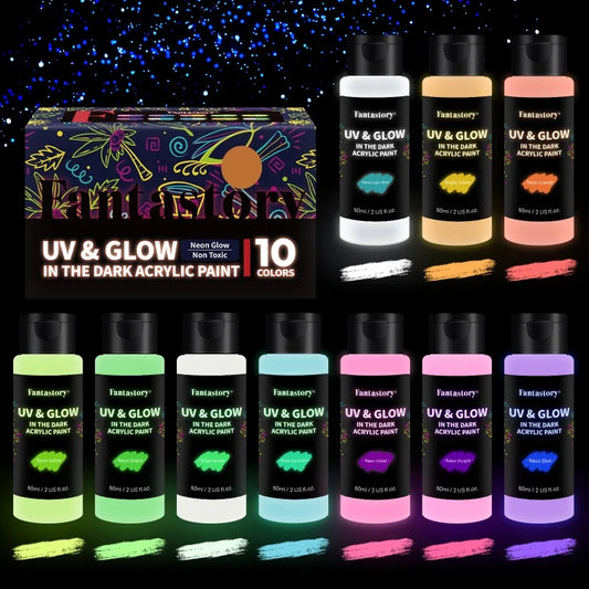 10-Color Neon Glow Paint Set - Luminous Acrylics for Magical Art